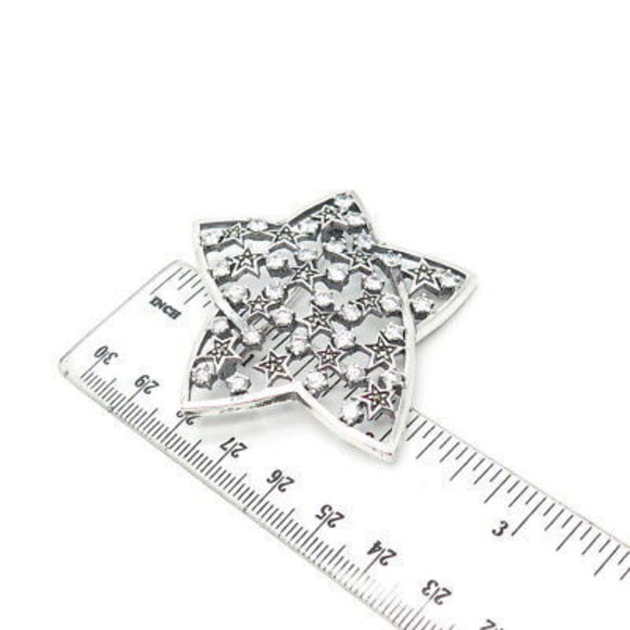 925 Sterling Silver Real Marcasite Gemstone & C Z Star Pin Brooch - Picture 3 of 8